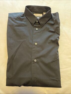 Calvin Klein Men's Solid Black Button-Front Dress Shirt